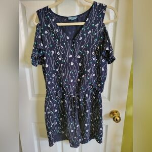 Fleur Bleue lined crepe navy floral romper, US size 8